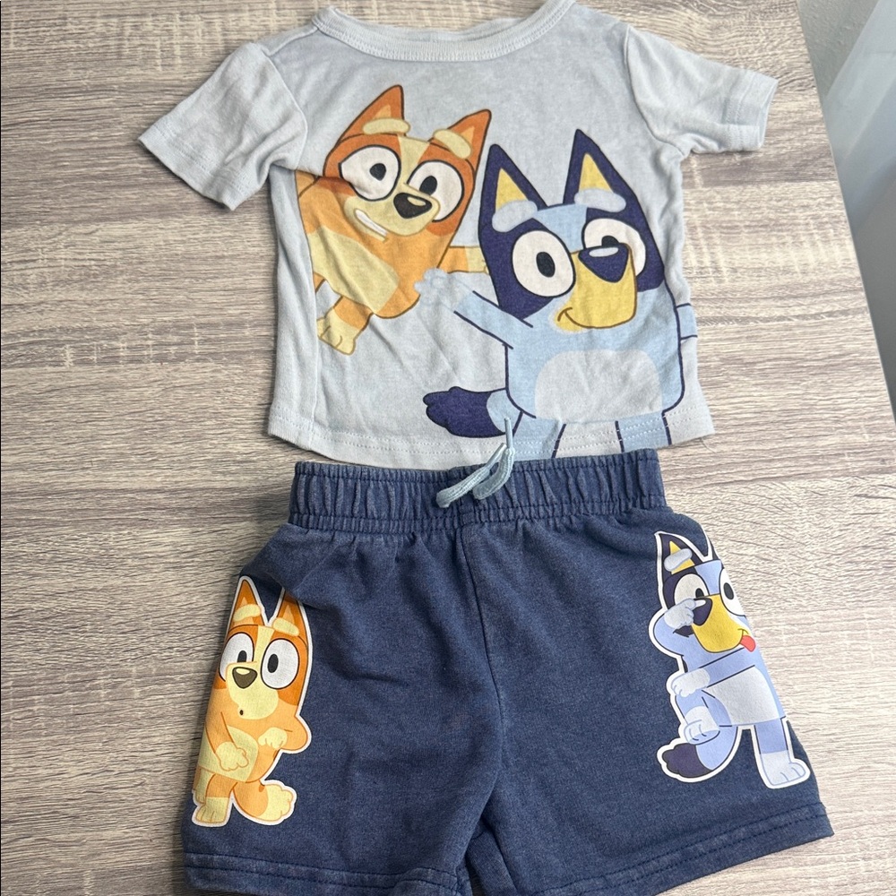 Blue Kids Matching Set with Cartoon Characters